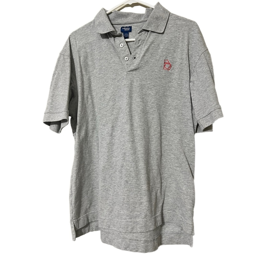 Palmetto Moon size medium grey polo with red coral Georgia peach embroidered